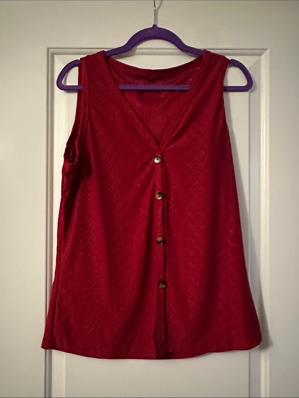 Sleeveless Button-Front Red Women's Top